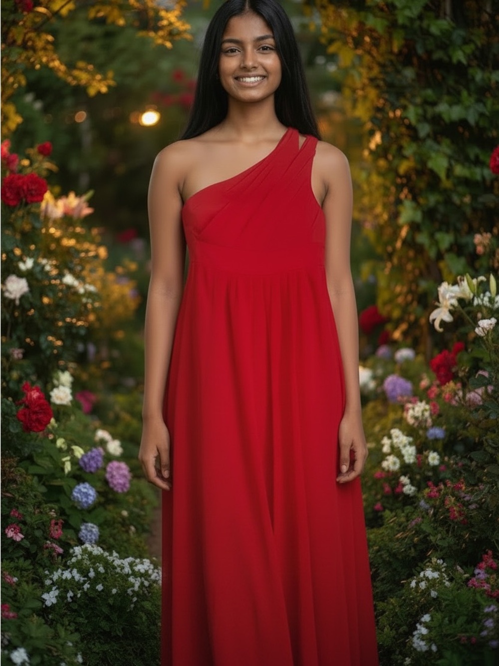 Red One-Shoulder Girls' Formal Dress